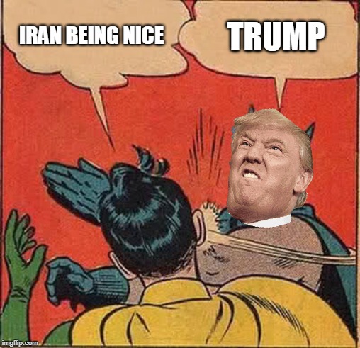 Batman Slapping Robin Meme | IRAN BEING NICE; TRUMP | image tagged in memes,batman slapping robin | made w/ Imgflip meme maker