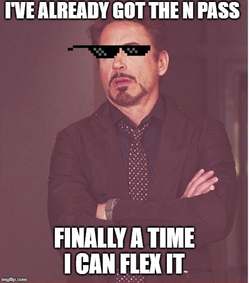 Face You Make Robert Downey Jr Meme | I'VE ALREADY GOT THE N PASS FINALLY A TIME I CAN FLEX IT | image tagged in memes,face you make robert downey jr | made w/ Imgflip meme maker