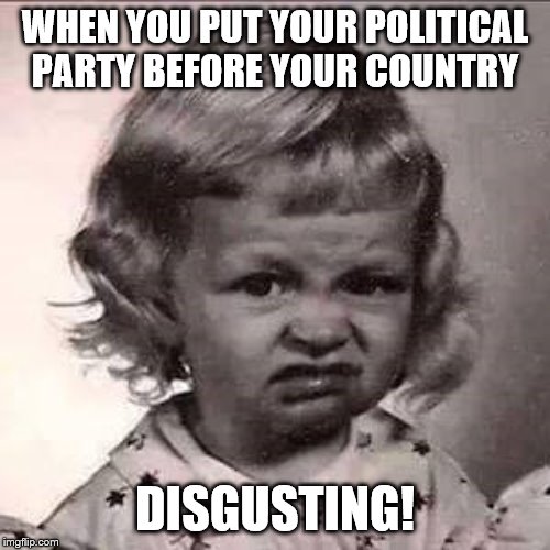 Democrats Have Hit Rock Bottom | WHEN YOU PUT YOUR POLITICAL PARTY BEFORE YOUR COUNTRY; DISGUSTING! | image tagged in disgusted little girl,memes | made w/ Imgflip meme maker