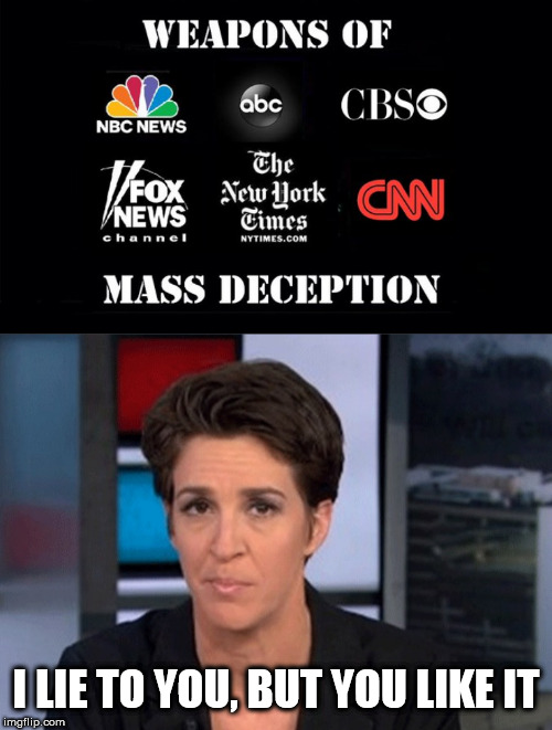 I LIE TO YOU, BUT YOU LIKE IT | image tagged in rachel maddow,msms | made w/ Imgflip meme maker