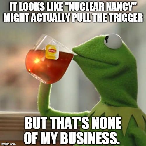 The Nuclear Option | IT LOOKS LIKE "NUCLEAR NANCY" MIGHT ACTUALLY PULL THE TRIGGER; BUT THAT'S NONE OF MY BUSINESS. | image tagged in nancy pelosi,nancy pelosi is crazy,pelosi,impeachment,impeach trump,senators | made w/ Imgflip meme maker