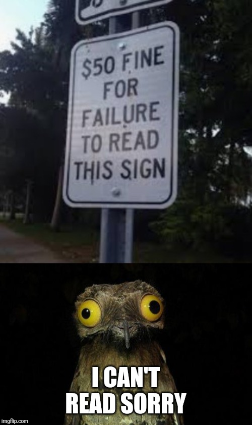 I CAN'T READ SORRY | image tagged in memes,weird stuff i do potoo | made w/ Imgflip meme maker