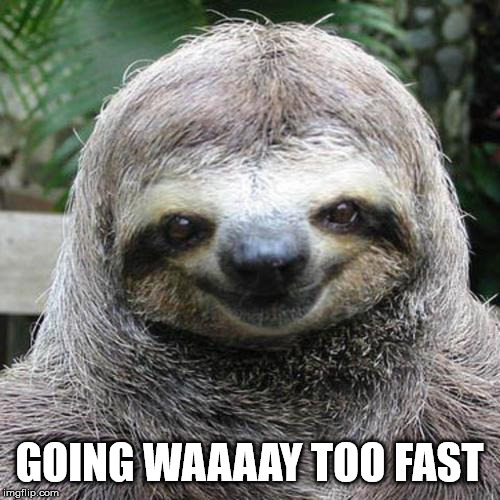 Rape Sloth  | GOING WAAAAY TOO FAST | image tagged in rape sloth | made w/ Imgflip meme maker