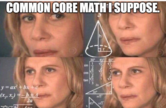 Math lady/Confused lady | COMMON CORE MATH I SUPPOSE. | image tagged in math lady/confused lady | made w/ Imgflip meme maker