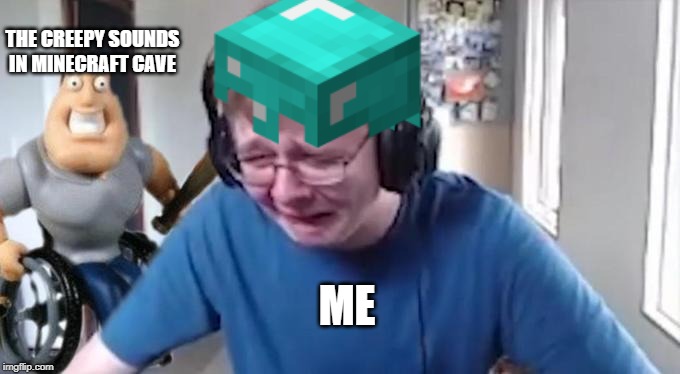  THE CREEPY SOUNDS IN MINECRAFT CAVE; ME | image tagged in funny memes | made w/ Imgflip meme maker