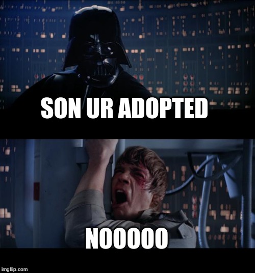 Star Wars No | SON UR ADOPTED; NOOOOO | image tagged in memes,star wars no | made w/ Imgflip meme maker