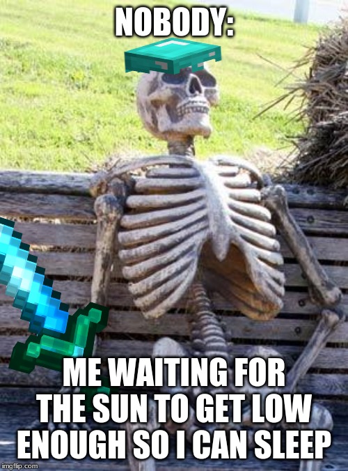 Waiting Skeleton | NOBODY:; ME WAITING FOR THE SUN TO GET LOW ENOUGH SO I CAN SLEEP | image tagged in memes,waiting skeleton | made w/ Imgflip meme maker