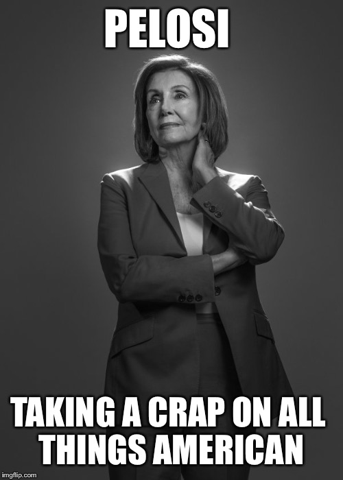 OLD HAGG | PELOSI; TAKING A CRAP ON ALL 
THINGS AMERICAN | image tagged in nancy pelosi,nancy pelosi wtf,president,donald trump,funny memes | made w/ Imgflip meme maker