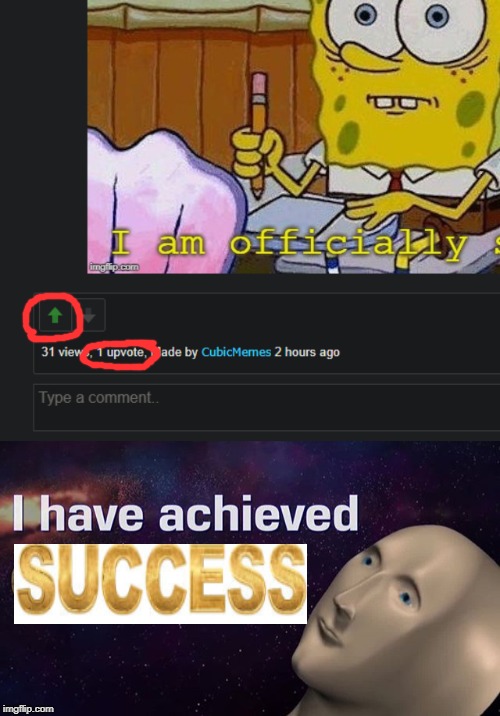 I have achieved success! | image tagged in i have achieved comedy,success,funny,meme,stonks,spongebob | made w/ Imgflip meme maker