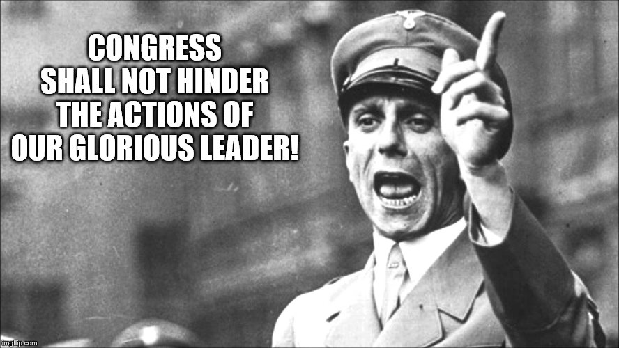 Goebbels | CONGRESS SHALL NOT HINDER THE ACTIONS OF OUR GLORIOUS LEADER! | image tagged in goebbels | made w/ Imgflip meme maker