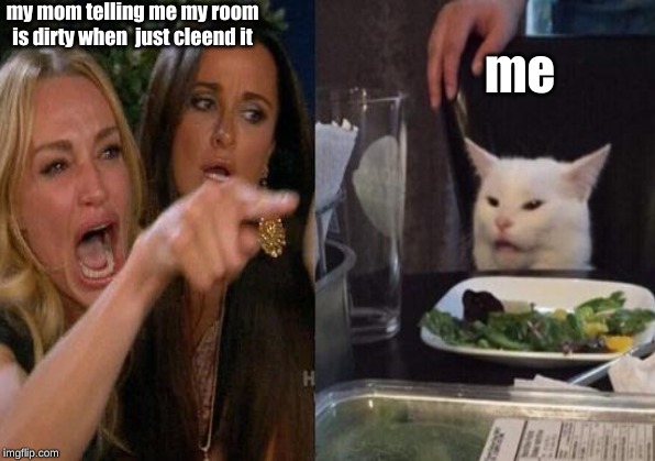 my mom telling me my room is dirty when  just cleend it; me | made w/ Imgflip meme maker