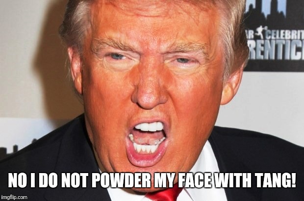 Trump orange | NO I DO NOT POWDER MY FACE WITH TANG! | image tagged in trump orange | made w/ Imgflip meme maker