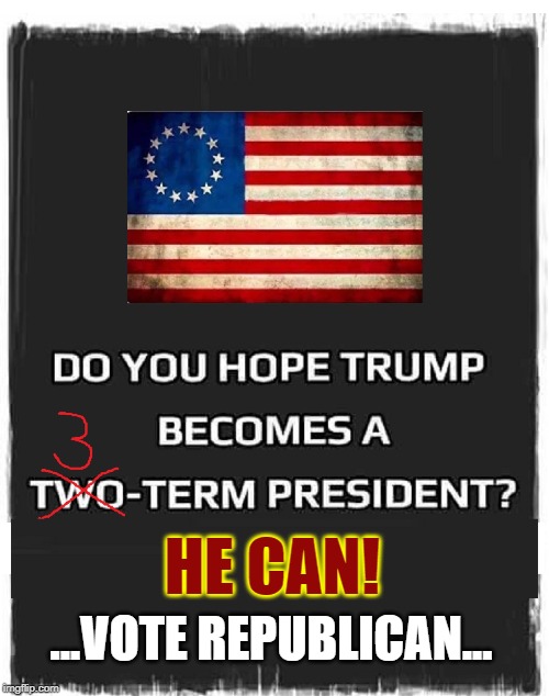 Trump 2024 | HE CAN! ...VOTE REPUBLICAN... | image tagged in vince vance,donald j trump,vote,republican,term limits,trump 2020 | made w/ Imgflip meme maker