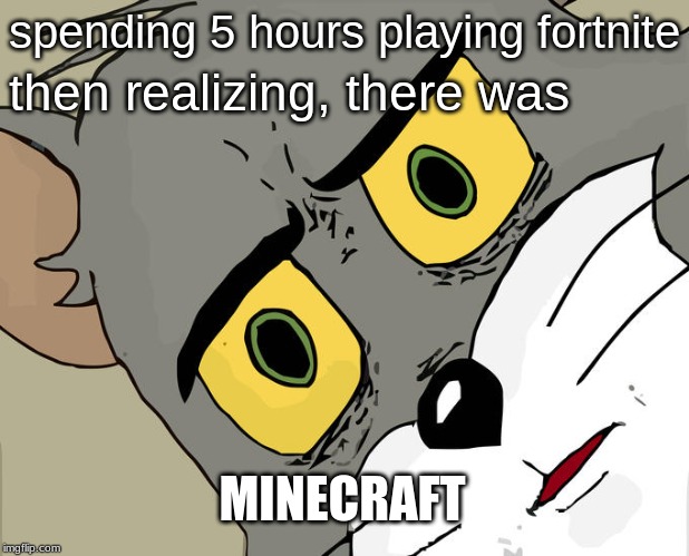 Unsettled Tom Meme | spending 5 hours playing fortnite; then realizing, there was; MINECRAFT | image tagged in memes,unsettled tom | made w/ Imgflip meme maker