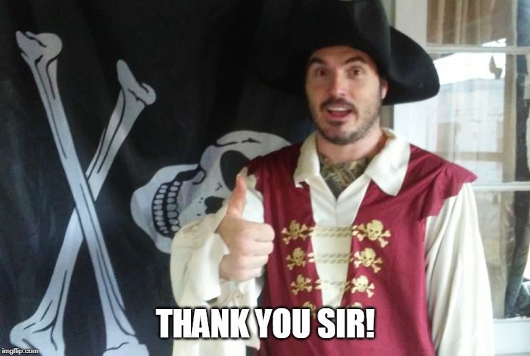 PIRATE THUMBS UP | THANK YOU SIR! | image tagged in pirate thumbs up | made w/ Imgflip meme maker
