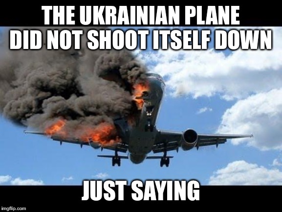 plane crash | THE UKRAINIAN PLANE DID NOT SHOOT ITSELF DOWN; JUST SAYING | image tagged in plane crash | made w/ Imgflip meme maker