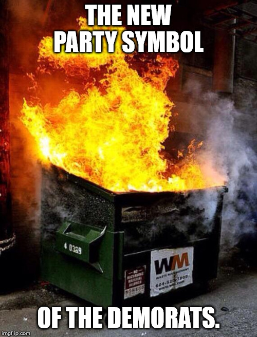 Dumpster Fire | THE NEW PARTY SYMBOL; OF THE DEMORATS. | image tagged in dumpster fire | made w/ Imgflip meme maker