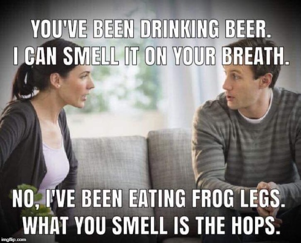 have you been drinking beer? | image tagged in beer breath,hops,frog legs | made w/ Imgflip meme maker