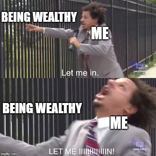 let me in | BEING WEALTHY; ME; BEING WEALTHY; ME | image tagged in let me in,2020,wealth,rich,eric andre,adult swim | made w/ Imgflip meme maker