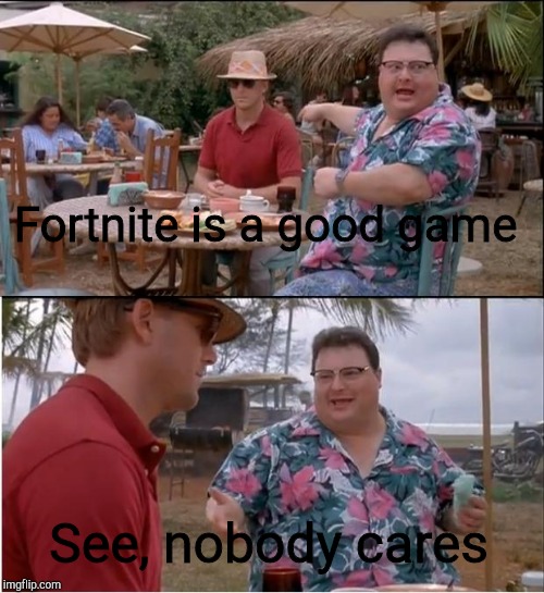 See Nobody Cares | Fortnite is a good game; See, nobody cares | image tagged in memes,see nobody cares | made w/ Imgflip meme maker