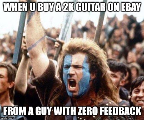 braveheart freedom | WHEN U BUY A 2K GUITAR ON EBAY; FROM A GUY WITH ZERO FEEDBACK | image tagged in braveheart freedom | made w/ Imgflip meme maker