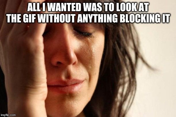First World Problems Meme | ALL I WANTED WAS TO LOOK AT THE GIF WITHOUT ANYTHING BLOCKING IT | image tagged in memes,first world problems | made w/ Imgflip meme maker