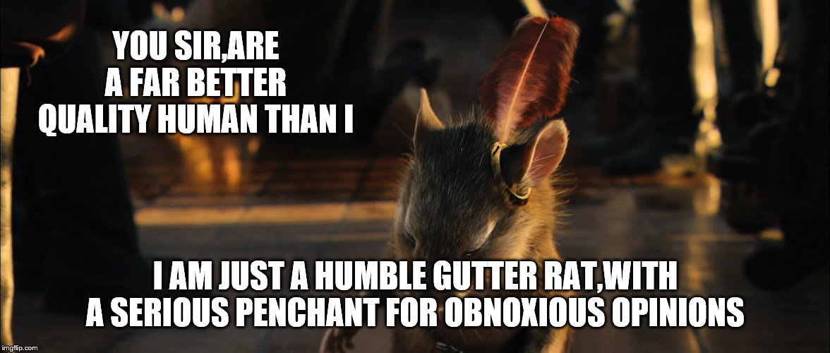 YOU SIR,ARE A FAR BETTER QUALITY HUMAN THAN I I AM JUST A HUMBLE GUTTER RAT,WITH A SERIOUS PENCHANT FOR OBNOXIOUS OPINIONS | made w/ Imgflip meme maker