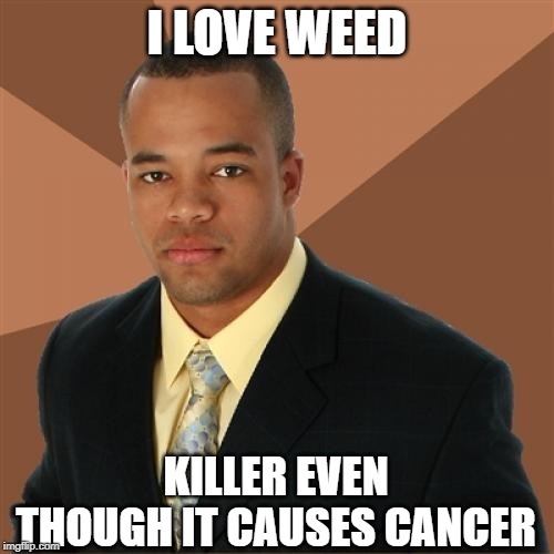 The Herb----icide | I LOVE WEED; KILLER EVEN THOUGH IT CAUSES CANCER | image tagged in memes,successful black man | made w/ Imgflip meme maker