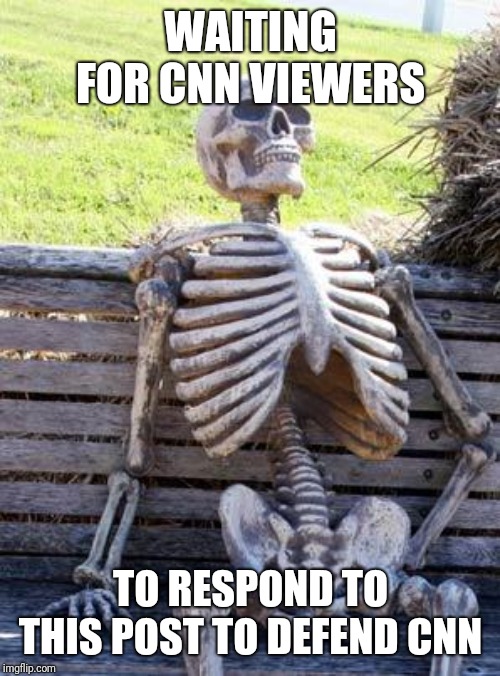 Waiting Skeleton Meme | WAITING FOR CNN VIEWERS TO RESPOND TO THIS POST TO DEFEND CNN | image tagged in memes,waiting skeleton | made w/ Imgflip meme maker
