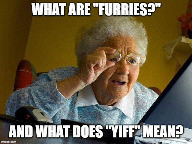 Grandma Finds The Internet | WHAT ARE "FURRIES?"; AND WHAT DOES "YIFF" MEAN? | image tagged in memes,grandma finds the internet | made w/ Imgflip meme maker