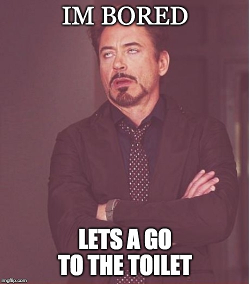 Face You Make Robert Downey Jr Meme | IM BORED; LETS A GO TO THE TOILET | image tagged in memes,face you make robert downey jr | made w/ Imgflip meme maker