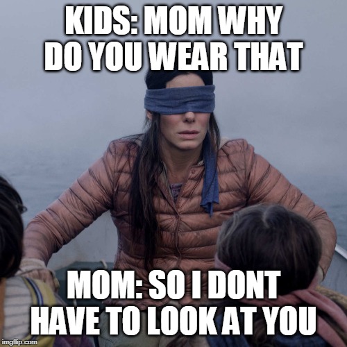 Bird Box | KIDS: MOM WHY DO YOU WEAR THAT; MOM: SO I DONT HAVE TO LOOK AT YOU | image tagged in memes,bird box | made w/ Imgflip meme maker