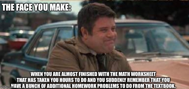 Bob Newby from Stranger Things and homework. | THE FACE YOU MAKE:; WHEN YOU ARE ALMOST FINISHED WITH THE MATH WORKSHEET THAT HAS TAKEN YOU HOURS TO DO AND YOU SUDDENLY REMEMBER THAT YOU HAVE A BUNCH OF ADDITIONAL HOMEWORK PROBLEMS TO DO FROM THE TEXTBOOK. | image tagged in homework,that face you make when,stranger things | made w/ Imgflip meme maker