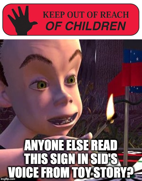 EXTREMELY DANGEROUS! | ANYONE ELSE READ THIS SIGN IN SID'S VOICE FROM TOY STORY? | image tagged in toy story,fireworks,fire,warning sign,warning,90's | made w/ Imgflip meme maker