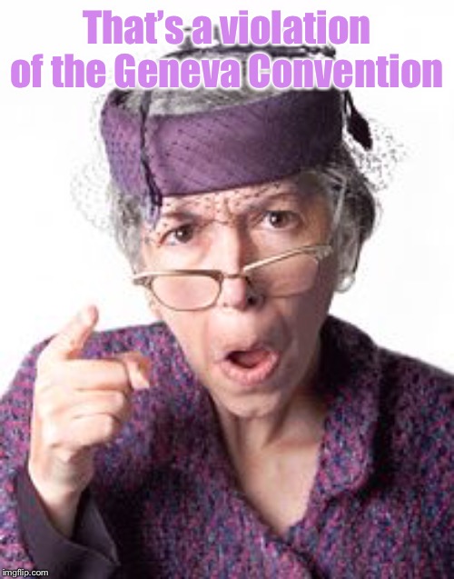 Scolding old lady | That’s a violation of the Geneva Convention | image tagged in scolding old lady | made w/ Imgflip meme maker