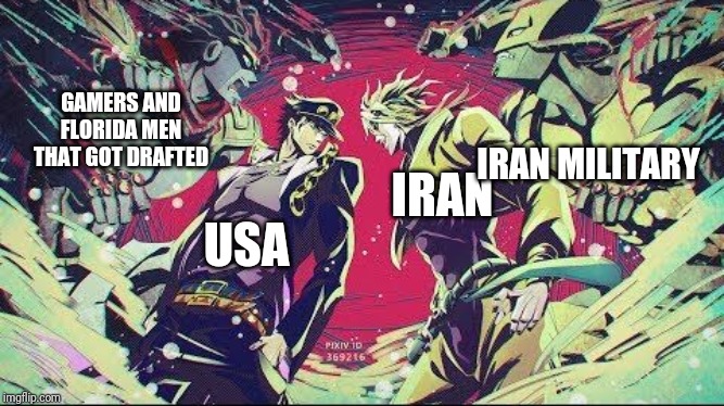 IRAN MILITARY; GAMERS AND FLORIDA MEN THAT GOT DRAFTED; IRAN; USA | image tagged in memes | made w/ Imgflip meme maker