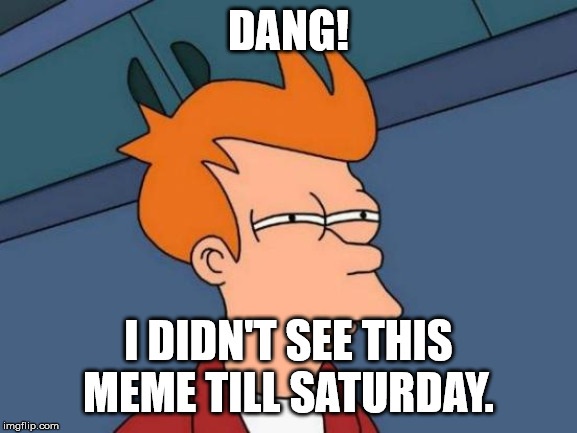 Futurama Fry Meme | DANG! I DIDN'T SEE THIS MEME TILL SATURDAY. | image tagged in memes,futurama fry | made w/ Imgflip meme maker