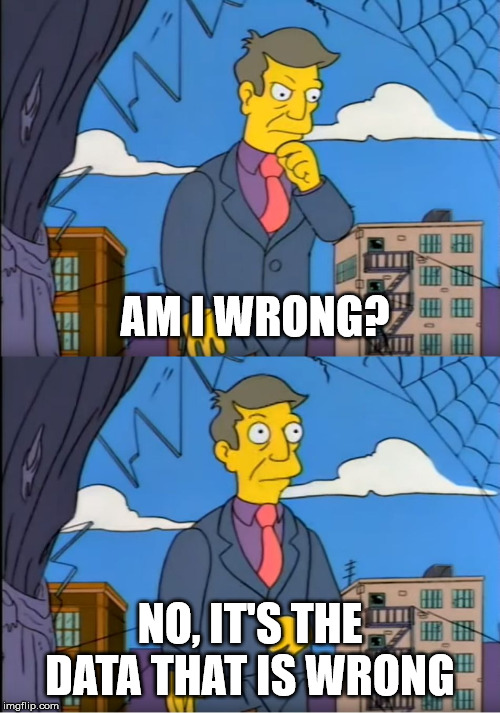 Skinner Out Of Touch | AM I WRONG? NO, IT'S THE DATA THAT IS WRONG | image tagged in skinner out of touch | made w/ Imgflip meme maker