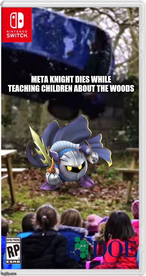 META KNIGHT DIES WHILE TEACHING CHILDREN ABOUT THE WOODS | image tagged in meta knight,doe road safety,nintendo switch,memes | made w/ Imgflip meme maker