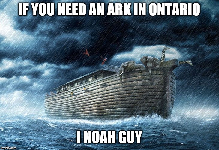 Noah's Ark | IF YOU NEED AN ARK IN ONTARIO; I NOAH GUY | image tagged in noah's ark | made w/ Imgflip meme maker