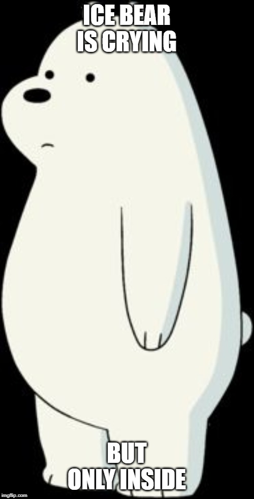 We Bare Bears Ice Bear  | ICE BEAR IS CRYING BUT ONLY INSIDE | image tagged in we bare bears ice bear | made w/ Imgflip meme maker