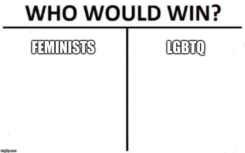 Who Would Win? Meme | FEMINISTS; LGBTQ | image tagged in memes,who would win | made w/ Imgflip meme maker
