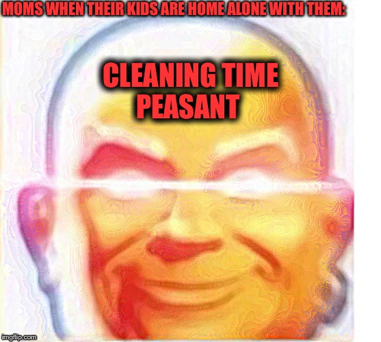 MOMMY CLEAN | MOMS WHEN THEIR KIDS ARE HOME ALONE WITH THEM:; CLEANING TIME
PEASANT | image tagged in your mom,mr clean | made w/ Imgflip meme maker