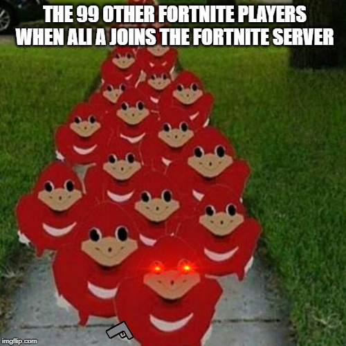 Ugandan knuckles army | THE 99 OTHER FORTNITE PLAYERS WHEN ALI A JOINS THE FORTNITE SERVER | image tagged in ugandan knuckles army | made w/ Imgflip meme maker