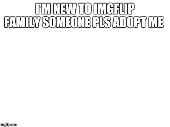 Blank White Template | I'M NEW TO IMGFLIP FAMILY SOMEONE PLS ADOPT ME | image tagged in blank white template | made w/ Imgflip meme maker
