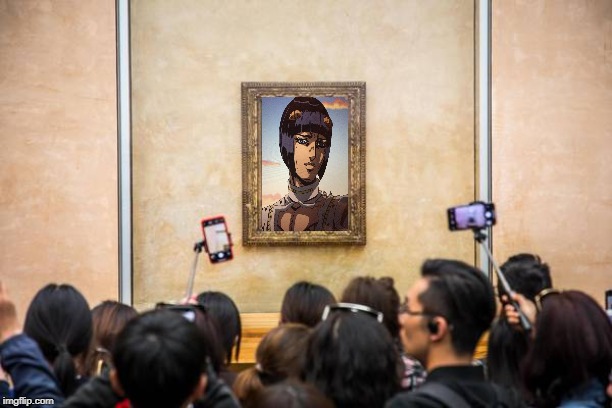 Now the Bruno Bucciarati's smile is officially at the Louvre | image tagged in jojo's bizarre adventure,louvre,smile | made w/ Imgflip meme maker