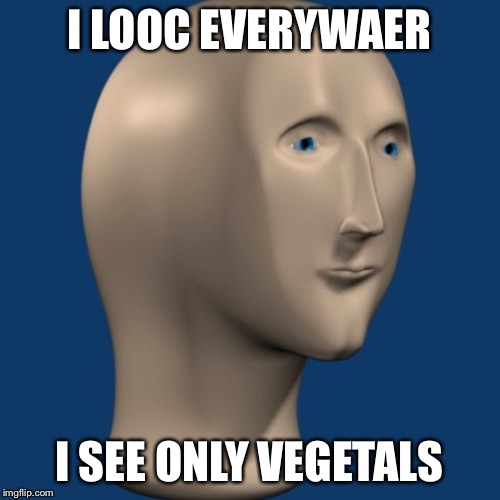 meme man | I LOOC EVERYWAER; I SEE ONLY VEGETALS | image tagged in meme man | made w/ Imgflip meme maker