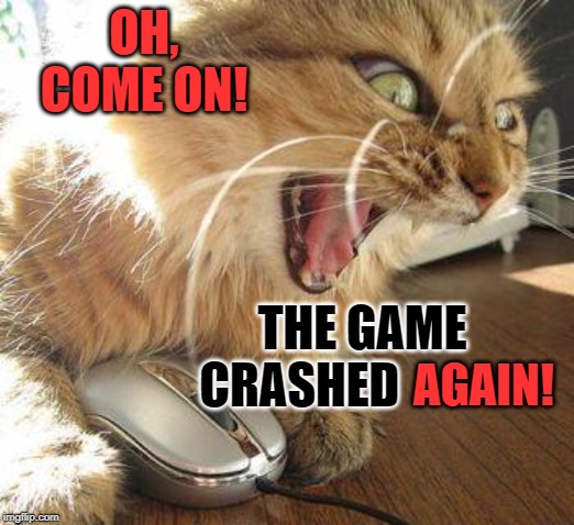 ANGERY | OH, COME ON! THE GAME CRASHED; AGAIN! | image tagged in angry cat,surreal,angery,game,crash,again | made w/ Imgflip meme maker