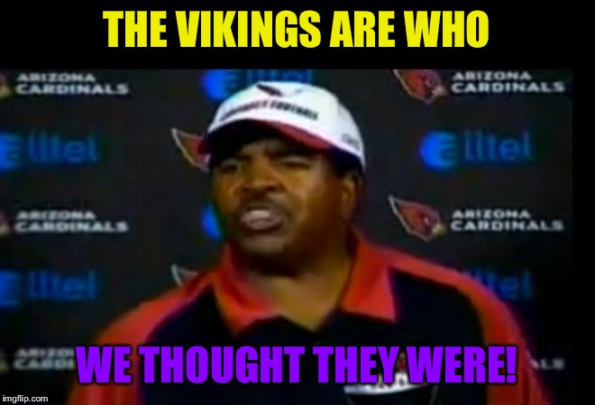 Dennis Green Rant with Space | THE VIKINGS ARE WHO; WE THOUGHT THEY WERE! | image tagged in dennis green rant with space | made w/ Imgflip meme maker