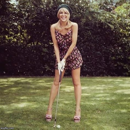 Nobody golfs in heels, right? Don’t care | image tagged in kylie golf,golf,celebrity,lol,high heels,cute | made w/ Imgflip meme maker